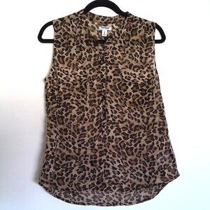Old Navy Sleeveless Cheetah Print Top Blouse Semi Sheer W/ Pockets EUC Sz M